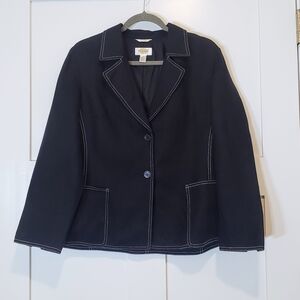 Talbots Linen Vintage Denim Blazer 2 Button Lined Jacket Size 12P Irish Linen